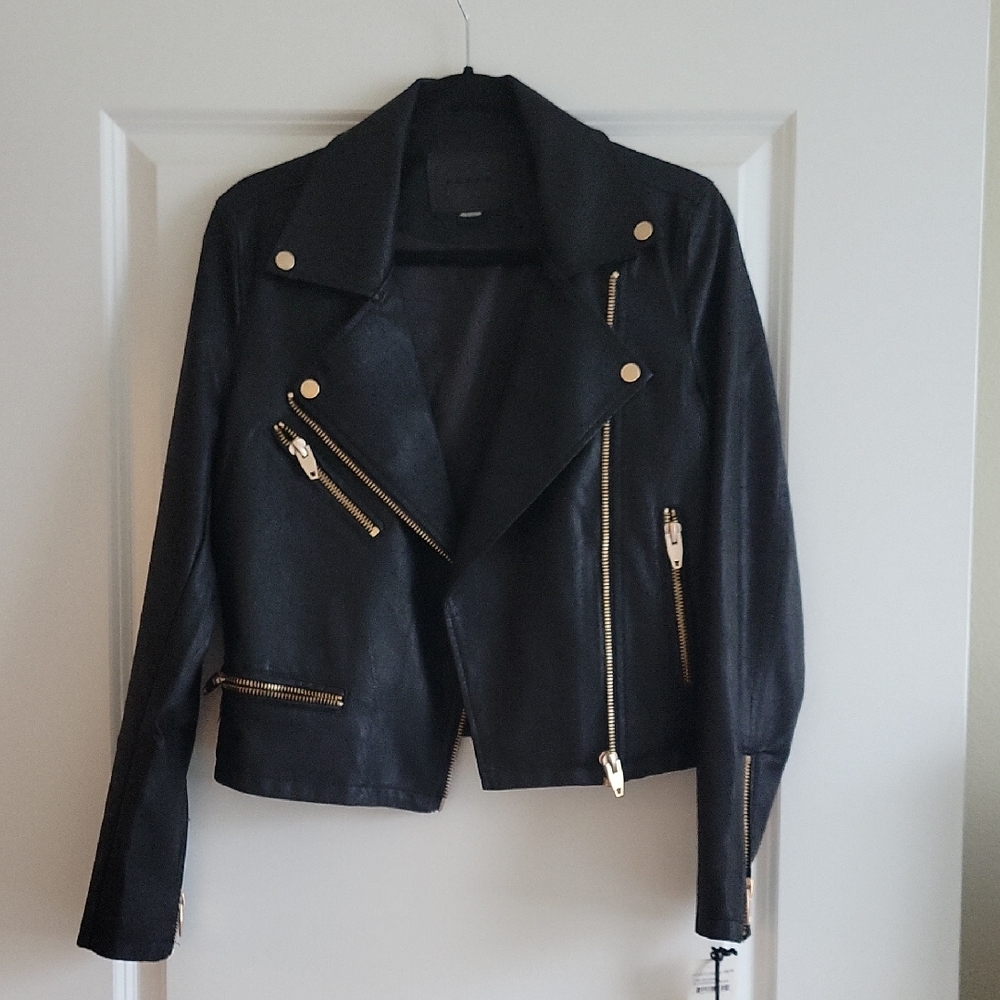 NWT Blank NYC Black and Rose Gold Leather Motorcycle Jacket SIZE Small